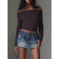 thumbnail image 3 of Faithtur Women's Spring Autumn Knit Tops Solid Color Long Sleeve Off Shoulder Slim Knitwear, 3 of 6