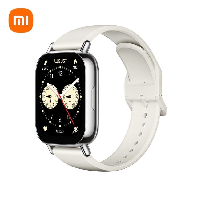 Redmi Watch 5 Lite Light Gold Smartwatch featuring a 1.83-inch large AMOLED display with customizable watch faces, shown with a sleek light gold magnetic strap. Offers 2-week battery life, 100+ sports modes, real-time heart rate and SpO2 monitoring, and 5ATM waterproofing. Compatible with iOS and Android, includes Alexa built-in and Bluetooth call functionality.