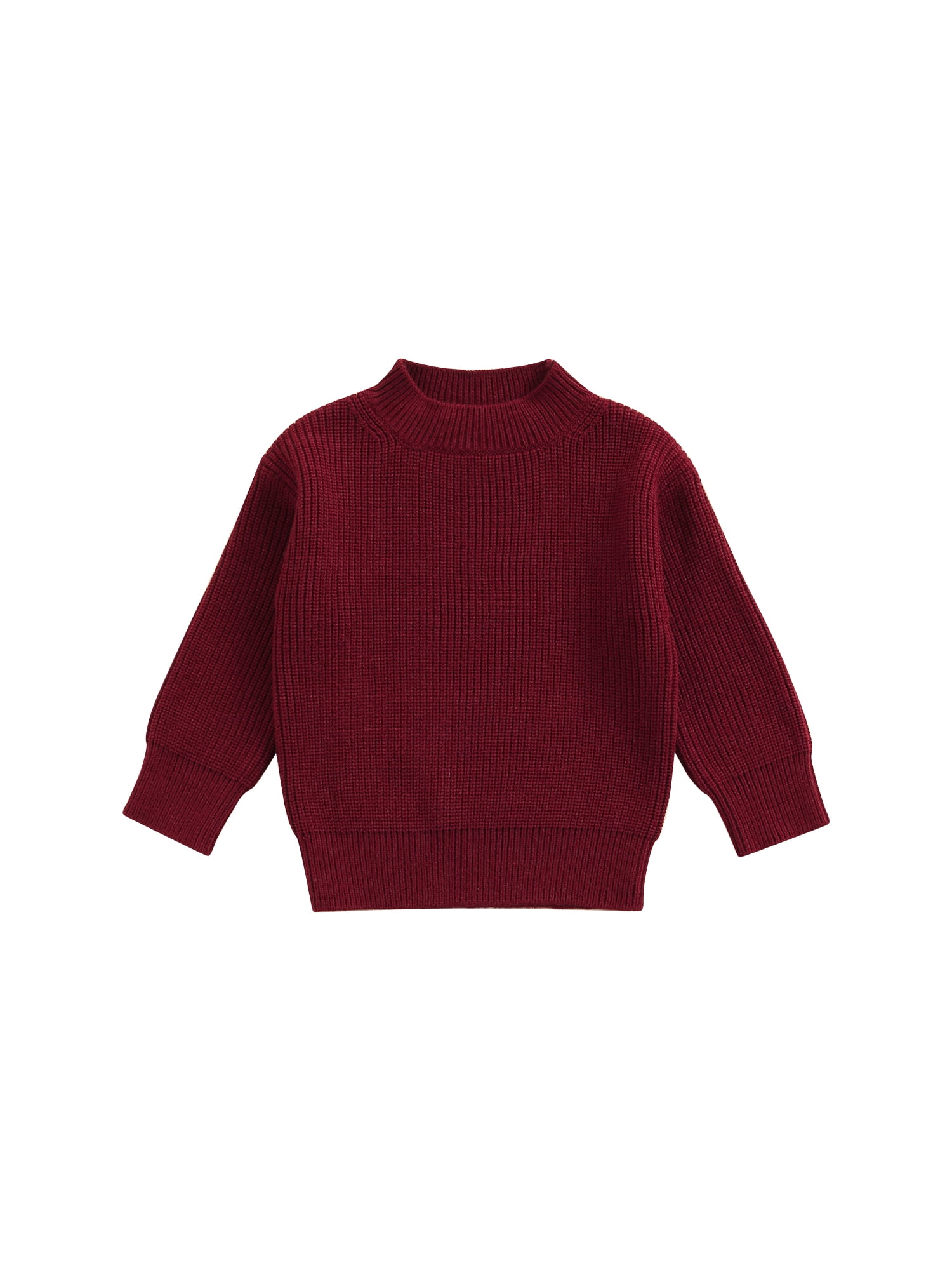 Faithtur Toddler Baby Round Neck Long Sleeve Solid Color Rib Knit Sweaters