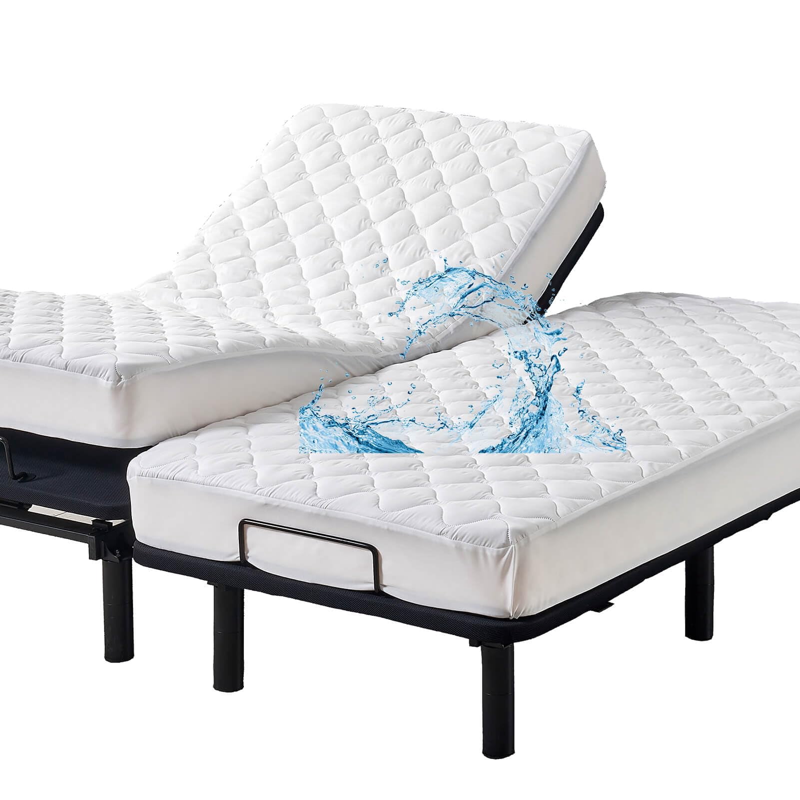Waterproof Quilted Split King Mattress Protector Pad for Adjustable Bed Noiseless Fitted Mattress Cover Soft Padded Topper with Up to 16 Deep Pocket