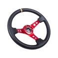 thumbnail image 4 of NRG Innovations NRG-RST-006RD-Y Volant Renforcé - Volant de Sport 350mm (3 Pouces de Profondeur) - Rayon Rouge avec Trous Ronds, Cuir Noir, Marque Centrale Jaune, 4 of 4