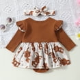 thumbnail image 4 of GPOECD Girls Long Sleeve Easter Rabbit Prints Romper Ribbed Bodysuits Dress Headbands Set Long Sleeve Rompers for Brown-I,3-6 Months, 4 of 6