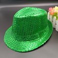 thumbnail image 2 of TiaoBug Women Men Sequin Fedora Hat Disco Hat Jazz Dance Hat Hip-Hop Rapper Stage Performance Green One Size, 2 of 4
