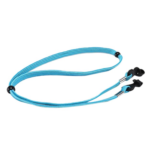 Eyeglass String Adjustable Eyewear Retainers Anti-slip Eyeglass Lanyard in a vibrant blue elastic rope design. Features adjustable tightness with black anti-slip connectors and a lightweight, durable build. Ideal as an eyewear chain or lanyard retainer for eyeglasses, reading glasses, sunglasses, and spectacles. Foldable size measures 35.5cm (13.97 inches).