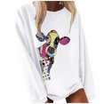 thumbnail image 1 of Leutsin Ladies O-Neck Solid Color Printing Long-Sleeved Loose Striped Casual Top, 1 of 5
