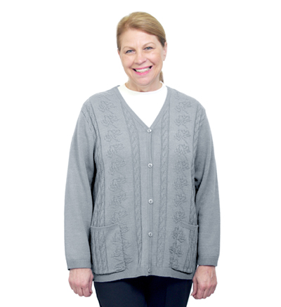Silverts Women Cardigan Open Back Knit Sweater, XL, Oxford Grey