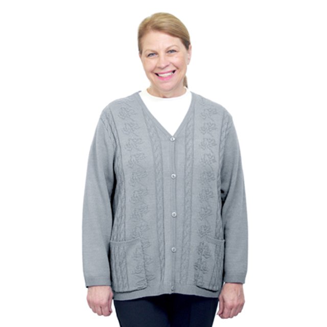 Silverts Women Cardigan Open Back Knit Sweater, XL, Oxford Grey