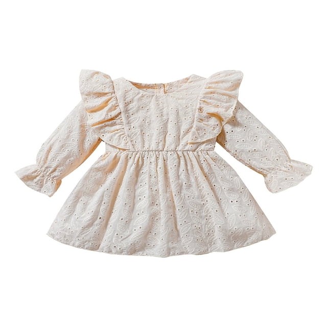 EIMELI Bébé Fille Robe d'Automne Volant à Manches Longues Solide une Ligne Robes Princesse Hiver Robe Vêtements Tenue Marron 3-6 Mois