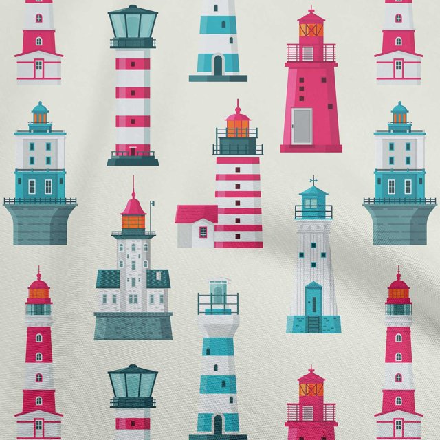 oneOone Polyester Spandex Pink Fabric Sea Lighthouse Sewing Craft Projects Fabric Prints By Yard 56 Inch Wide