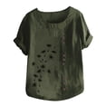 thumbnail image 4 of Dealovy Cotton Linen Tops for Women Crew Neck Short Sleeve Floral Embroidered T-Shirts Plus Size Tees, 4 of 5