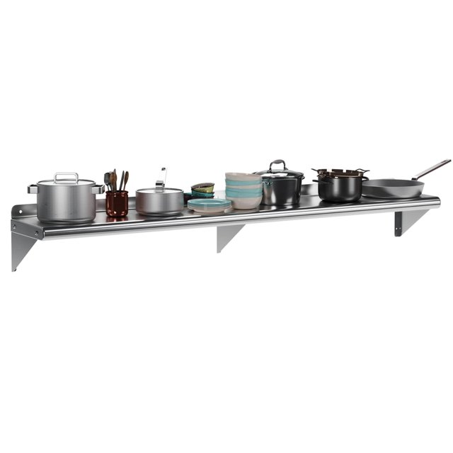EDTara 72"x12" Stainless Steel Wall Shelf with Adjustable Backsplash & Brackets