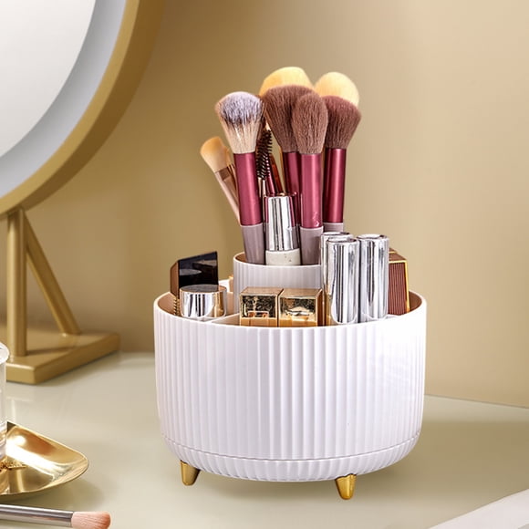 Staron Makeup Brush Holder Organizer (White), 360° Rotating Makeup Brush Organizer, 5 Slot Make up Brushes Makeup Organizer for Cosmetics, Nail Polish