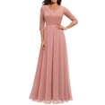 thumbnail image 1 of Meichang Robes en Mousseline pour Femmes Tendance Dentelle Manches 3/4 Robe à Col en V Tunique Vintage Florale Évasée Swing Robe d'Été Décontractée Couleur Unie Soirée Fête Robes d'Été, 1 of 8