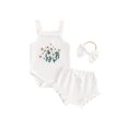 thumbnail image 1 of FOCUSNORM Baby Girl Summer Outfits Waffle Flower Embroidered Sleeveless Romper Ruffles Shorts Headband 3Pcs Clothes Set, 1 of 9
