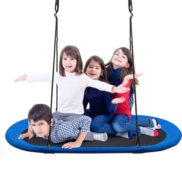 Patiojoy Balançoire Soucoupe Volante de 60 Pouces pour Arbre, Ensemble de Balançoire Ovale d'Extérieur, Cordes de Suspension Ajustables pour Enfants, Bleu