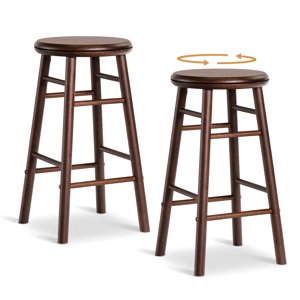 Costway 24” Swivel Bar Stools Set of 2 with Backless Design, Footrests & Strong Crossbars Walnut