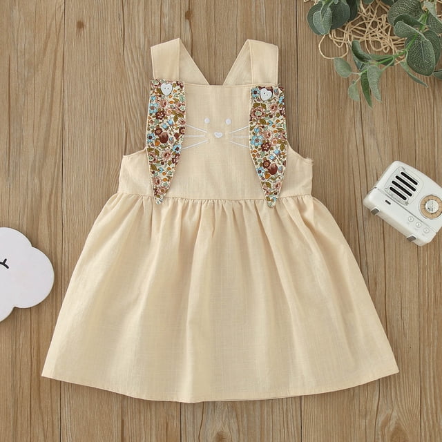 WEAIXIMIUNG Toddler Girls Sleeveless Easter Cartoon Rabbit Printed Princess Dress 80