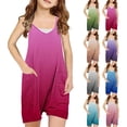 thumbnail image 1 of Zwiiyzr Combinaison Short d'Été Sans Manches Décontractée à Dégradé de Couleurs pour Filles, Bretelles Spaghetti, avec Poches, 5-14 Ans, Violet, 1 of 7
