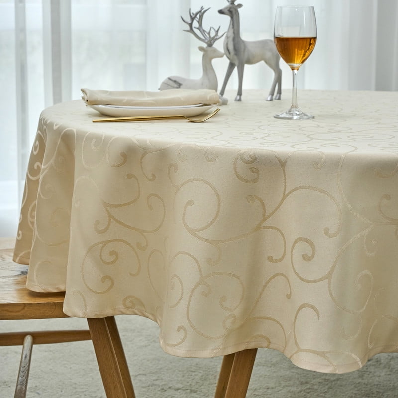 Marina Decoration Jacquard Waterproof Thick Elegant Luxury Premium Solid Damask Branch Scroll Decorative Home Kitchen Tablecloth Liquid Repellent and Stain Resistant
