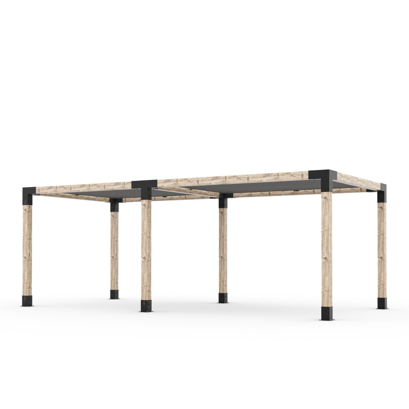 Kit Toja 12' x 22' Double Pergola avec 2 voiles d’ombre pour poteaux en bois 6x6