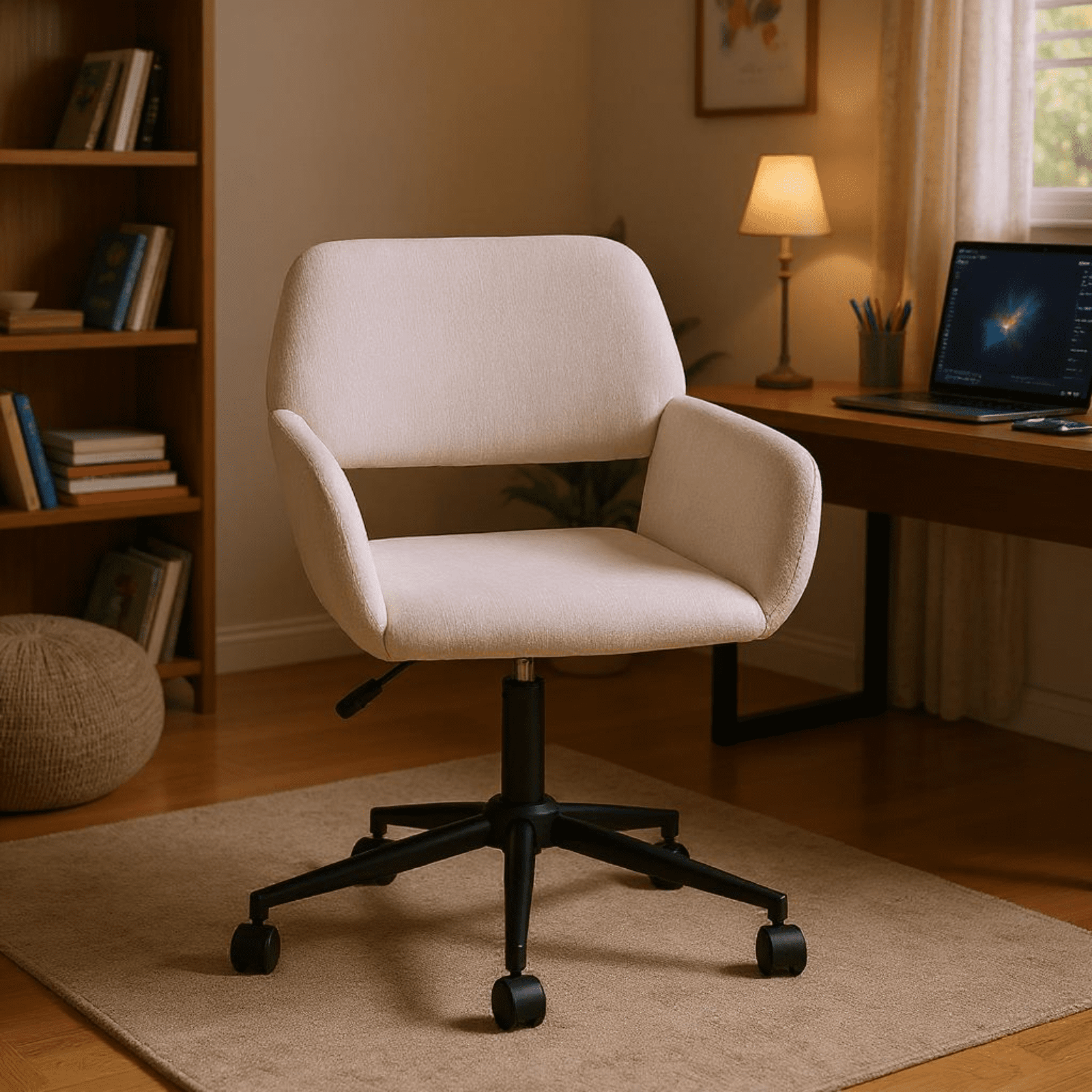 Homy Casa Ergonomic Task Chair, Adjustable Height with Swivel Base, Beige Chenille Fabric