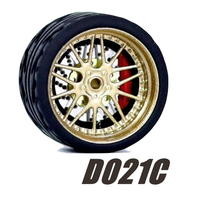 Carlomo Roues 1/64 pour Modèle de Voiture D-Class 2 Ensemble de Détail en Alliage Pièces de Réparation avec Pneus en Caoutchouc Disques de Frein Passe-Temps Adultes D021C