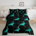 thumbnail image 2 of YST Full Size Bedding Set Geometry Honeycomb Comforter Beehive Geometric Bedding Comforter Sets with Teal Neon Lights Gradient Hexagonal Duvet Insert for Boys Toddler Girls Room Decor, 2 of 4