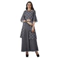thumbnail image 3 of Moomaya Printed High Low Crop Top Kurti Palazzo Set Ethnic Indian Clothing Set For Womens, 3 of 8