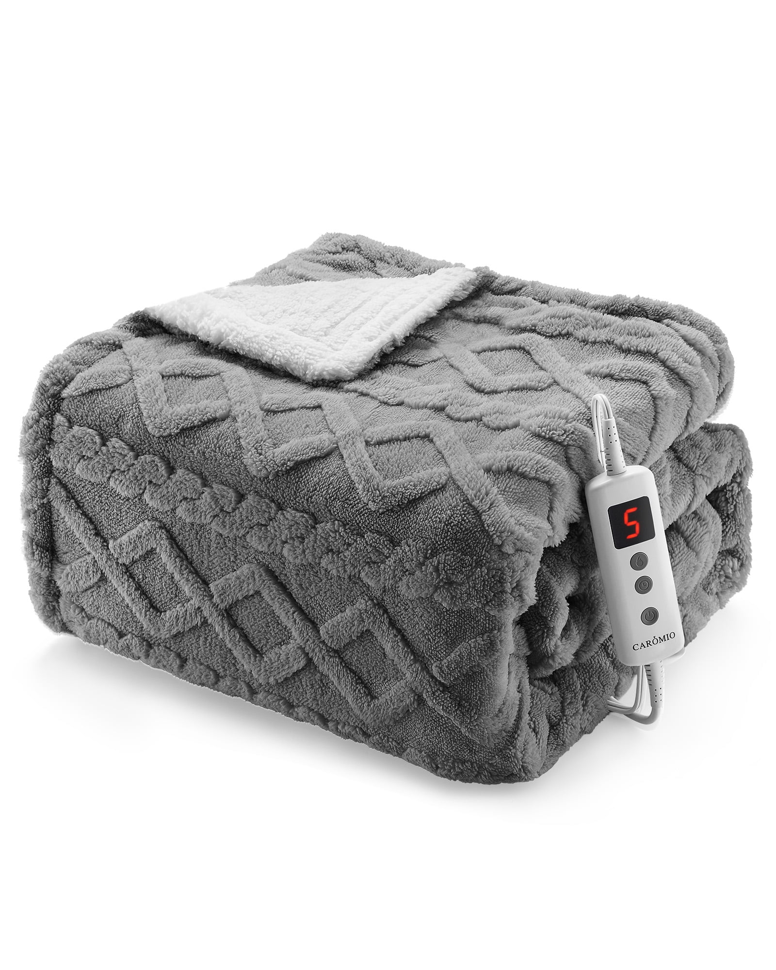 Grey Heated Throw Blanket - Soft Sherpa Electric Blanket - 10 Adjustable Heat Levels, 10-Hour Timer, ETL Certified, Fast Heating, Machine Washable, 50x60 Inches