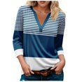 thumbnail image 1 of FAIWAD Hauts pour Femmes Classiques à Rayures Color Block T-Shirts Habillés Décontractés Col en V Manches 3/4 Blouses, 1 of 5