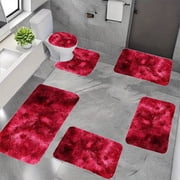 Czzoypi 6-Piece Bathroom Rug Set, Non-Slip Plush Bath Mats, Whole Room Water Absorbent Washable Toilet Rugs for Bathroom Floor Shower, Red