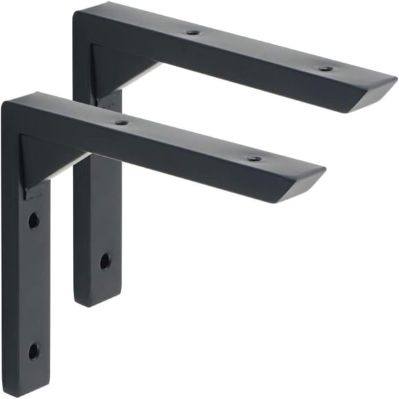 6 inch Heavy Duty Shelf Brackets, 2PCS Black Wall Brackets for Shelves,Black Iron Shelf Brackets with Screws Sturdy Shelf Supports for Bench Table Shelf, Black