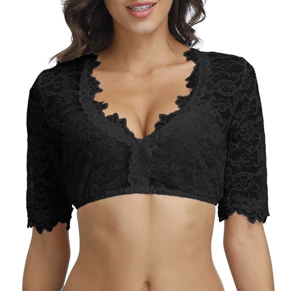 VgaVtl Blouse Women Short Sleeve Summer Lace Ladies Plus Size Tops Party Slim Leisure Plain Black Cropped Tops