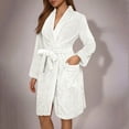 thumbnail image 5 of Womens Plush Fleece Robe Knee Length Cozy Fuzzy Bathrobe with Belt Shawl Collar Warm Soft Towel Robes White, M, 5 of 5