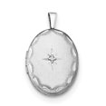 thumbnail image 1 of Sterling Silver Rhodium-plated & Diamond Side Scallops 19mm Oval Locket QLS520 (19mm x 15mm), 1 of 3