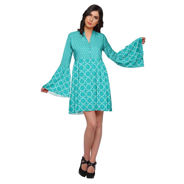 Moomaya Robe à Manches Longues Évasées pour Femmes, Décontractée, Imprimée, d'Été, Plissée, Kurta