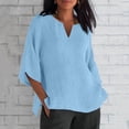 thumbnail image 2 of Dealovy Plus Size Shirts for Women 3/4 Sleeve Notch V Neck Cotton Linen Tops Summer Solid Color Tees, 2 of 5