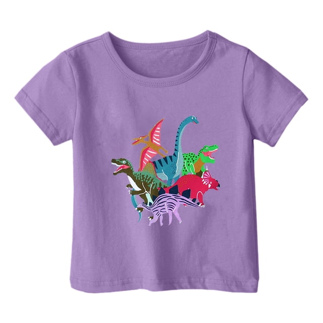 PMVFHDE Hauts Garçons Garçon et Fille Mode Décontractée Imprimé Col Rond Ample T-Shirt à Manches Courtes Haut Violet, 4-5 Ans