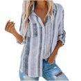thumbnail image 1 of Cameland Blouses Mode pour Femmes Col en V Rayé Manches Retroussables avec Poche Chemise Ample, 1 of 6
