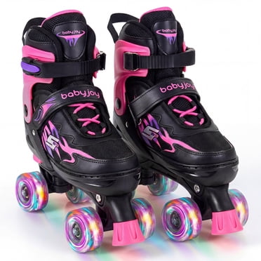 Gymax Patins à Roulettes pour Enfants pour Ados 4 Tailles Patins Quadruples Ajustables avec Roues Lumineuses Rose