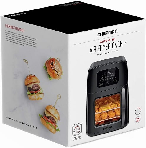 Chefman Auto-Stir Air Fryer Convection Oven +, Moves Food for Even Frying, XL 11.6-Quart Rotisserie, Fries w/Less Oil, Digital Cooker w/Dual Heating Elements, Dehydrate Mode, Fits 8-in Bake Pan
