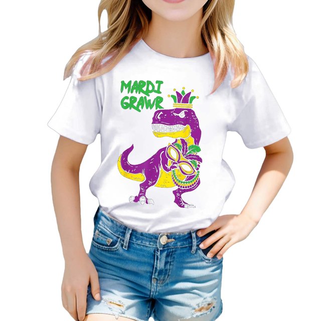LUOGENLI T-Shirt pour Filles T-Shirt Décontracté Imprimé à Col Rond à Manches Courtes T-Shirt Chemise Décontractée Chemises pour Filles Travail Printemps Blanc 8-9 Ans