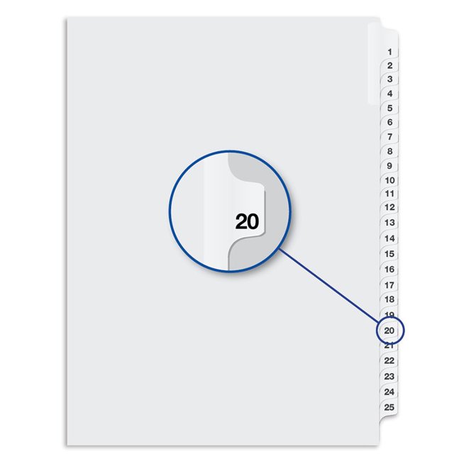 Quest QW1185-1/25-20 Quest Numerical Litigation Index Divider 13 to 25 #20 - 1 Each