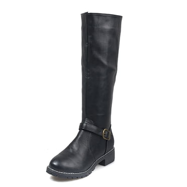 CEHVOM Bottes Mi-Mollet d'Hiver Chaudes pour Femmes à Rivets, à Fermeture Éclair, à Talons Sabot, pour Équitation à Cheval