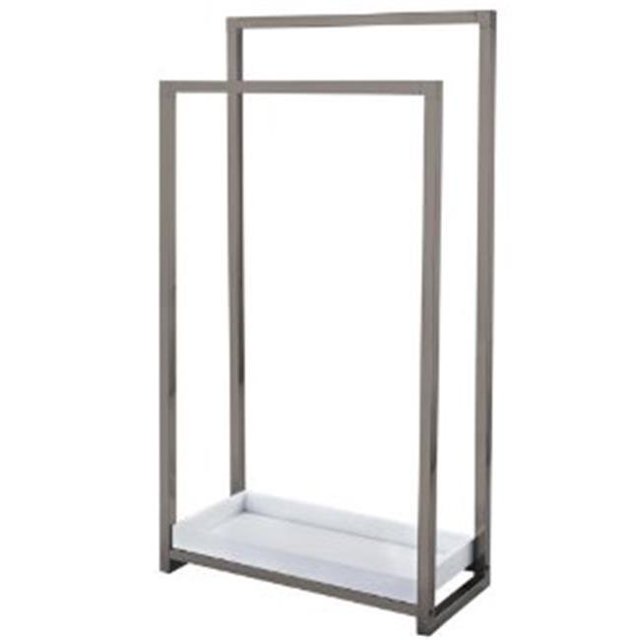 Pedestal 2-Tier Iron Construction Towel Rack with Wooden Case