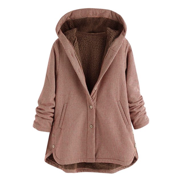 WEIYLL Fleece Jacket Women Solid Color Long Sleeve Zipper Hooded Long Warm Button Fashion Red Fall Clothes Size 4XL