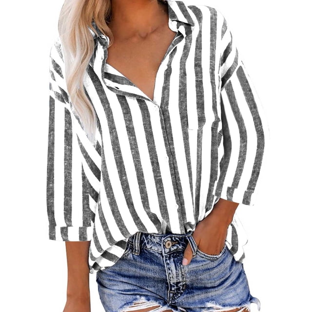 Xihbxyly Hauts Grande Taille pour Femmes Manches 3/4 Mode Décontractée Imprimé Manches Courtes Col Rond Blouses Chemises Offres Hebdomadaires