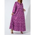 thumbnail image 2 of Kmbangi Robe Longue pour Femmes à Imprimé Géométrique, Col en V, Manches Longues Bouffantes, Coupe Ample, Robe Mode pour le Printemps et l'Été, 2 of 9