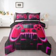 thumbnail image 1 of Red Gaming Full Size Comforter Sets for Boys - Gamer Comforter Boys Full Size Bedding Set, Neon Lights Abstract Geometry Design Gamer Room Decor, 1 of 5
