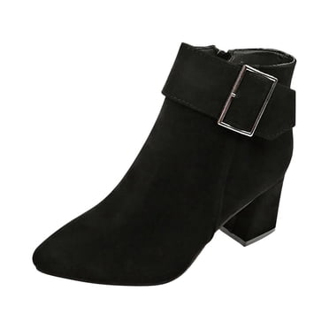 Jsaierl Bottines à Talon Bas Épais pour Femmes, Bout Pointu Classique, Fermeture Éclair Latérale, Bottillons, Bottes Habillées pour Dames
